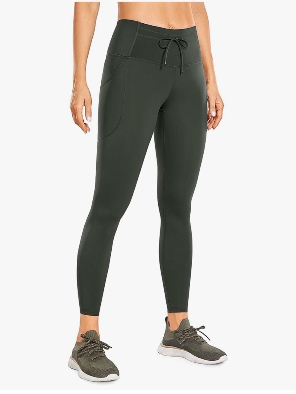 CRZ YOGA Naked Feeling Leggings 25” inseam Drawstring w/ Pockets Olive Green XL - Picture 5 of 5